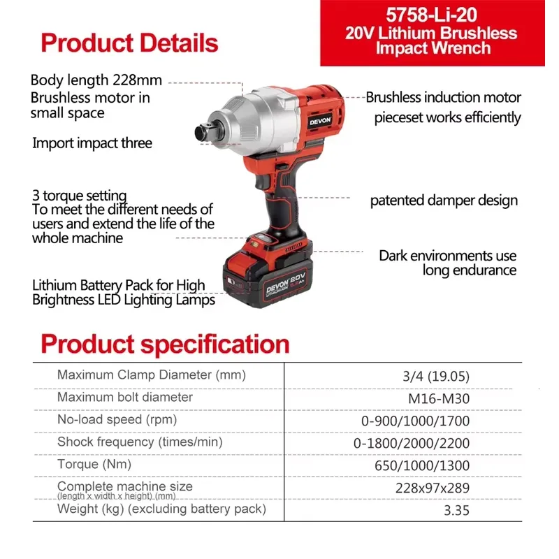 Devon 20V large torque three t - Wrench Set review and price